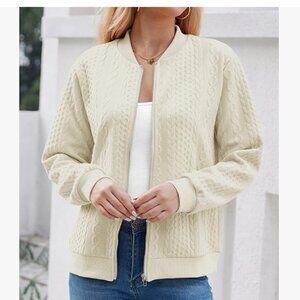 River Island Textured Zip Up Jacket With Pockets Size 1X Cream